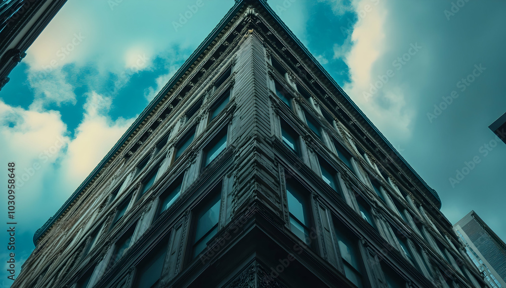 Low-angle shot of a striking gray building illuminated by daylight Low-angle shot of a striking gray building illuminated by daylight