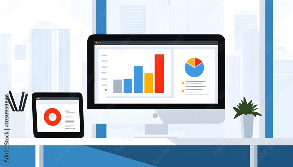 Home office setup with multiple devices synchronized, showing seamless integration of project management and communication tools Home office setup with multiple devices synchronized, showing seamless integration of project management and communication tools