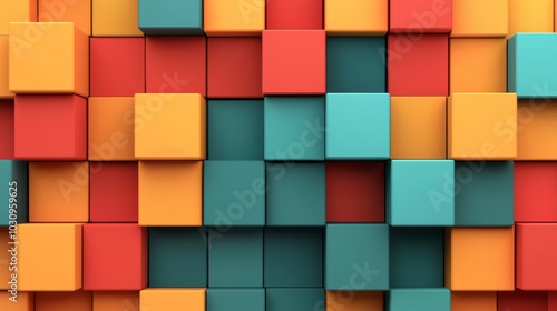 Colorful, geometric cubes stacked in an abstract formation, geometric cubes, 3D shapes
