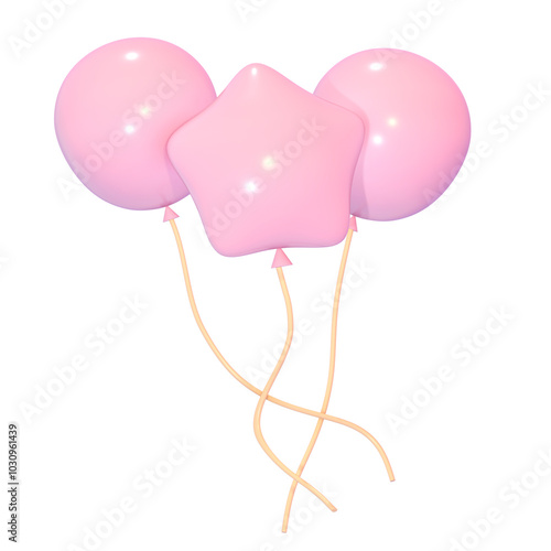 Cute 3d pastel pink balloons party kawaii illustration