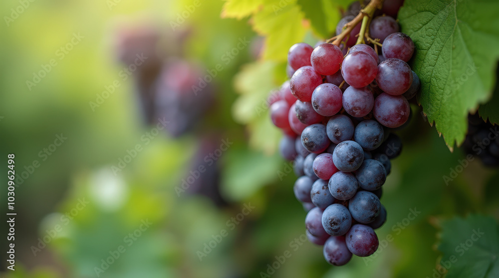 Fresh Purple Grapes on Vibrant Green Background and Wine Grapes in Vineyard for Healthy Living and Agricultural Concepts Fresh Purple Grapes on Vibrant Green Background and Wine Grapes in Vineyard for Healthy Living and Agricultural Concepts