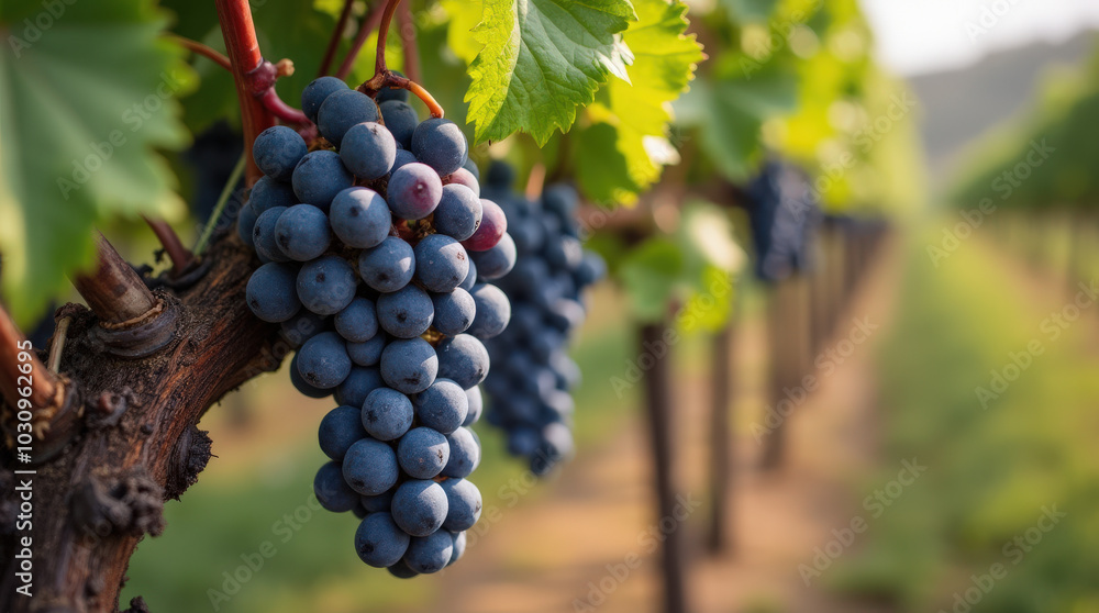 Fresh Purple Grapes on Vibrant Green Background and Wine Grapes in Vineyard for Healthy Living and Agricultural Concepts Fresh Purple Grapes on Vibrant Green Background and Wine Grapes in Vineyard for Healthy Living and Agricultural Concepts