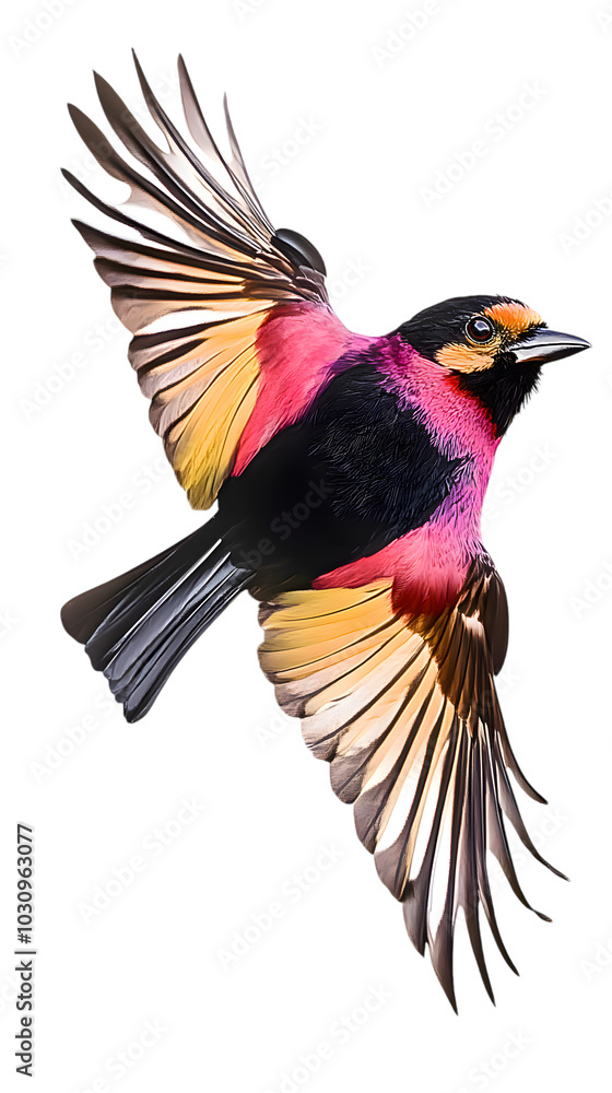 Fototapeta premium Purple-throated Fruitcrow Bird Flying, Transparent Background PNG, Wallpaper, Cover and Screen for Smartphone, PC, Laptop, Transparent PNG