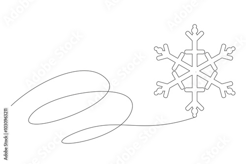 Line Art Snowflake Contour Drawn Element. Thin Stroke Editable vector Snowflake. Christmas or New Year Ornament Line Decoration Symbol. Winter Snowflake Line Art Banner Outline Design. Winter Holiday