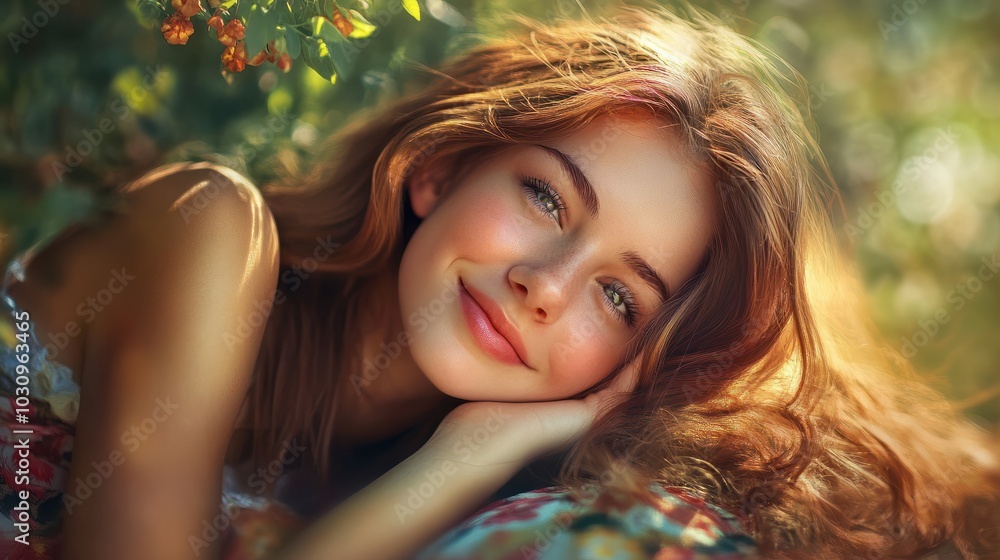Fototapeta premium Pretty smiling girl relaxing outdoor