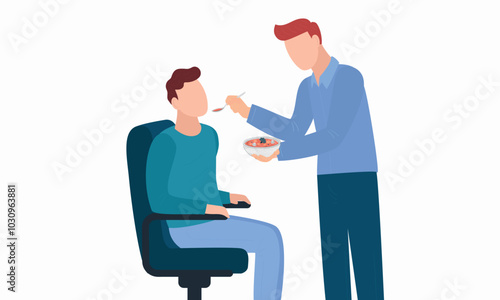 Feeding with spoon for health assistance in autism patient doctor feeding patient for Intellectual disability assistance. Nurse living tasks for autism patient feeding at autism care center food aid