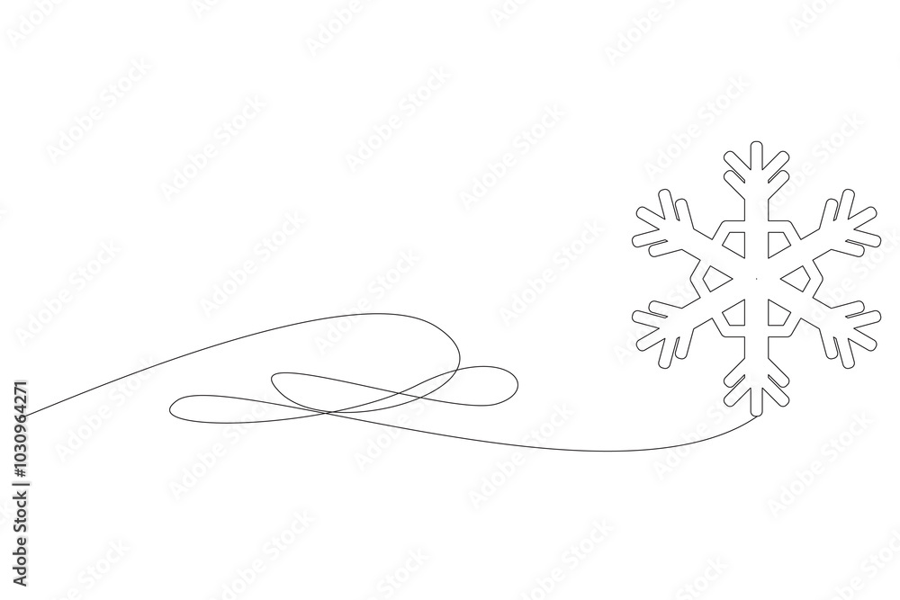 Obraz premium Line Art Snowflake Contour Drawn Element. Thin Stroke Editable vector Snowflake. Christmas or New Year Ornament Line Decoration Symbol. Winter Snowflake Line Art Banner Outline Design. Winter Holiday