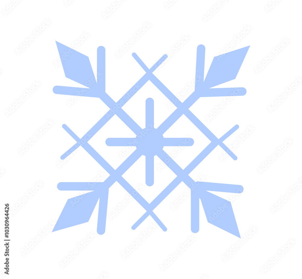 Blue snowflake sticker. Winter season and snowy weather. Christmas and New Year pattern and ornament. Logotype and emblem, branding. Flat vector illustration Blue snowflake sticker. Winter season and snowy weather. Christmas and New Year pattern and ornament. Logotype and emblem, branding. Flat vector illustration