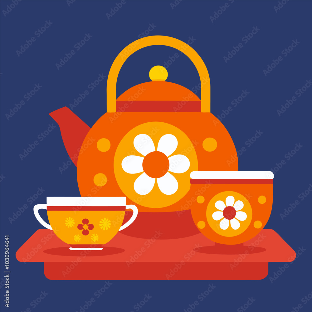 Fototapeta premium Traditional asian tea set with a floral pattern, representing asian culture and the symbolic element of tea in their traditions. Asian culture element or traditional symbol of asia