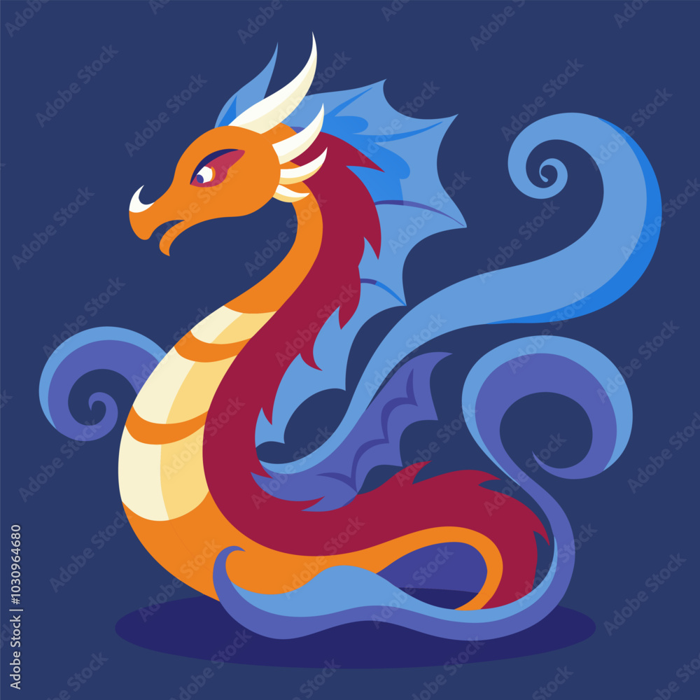 Fototapeta premium Colorful cartoon style dragon illustration representing asian culture and traditions. Asian culture element or traditional symbol of asia