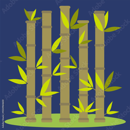 Illustration of stylized bamboo shoots growing against a blue background, representing asian culture and nature. Asian culture element or traditional symbol of asia