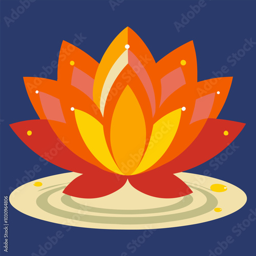 Minimalist vector illustration featuring a red and orange lotus flower, a symbol deeply rooted in asian cultures and traditions. Asian culture element or traditional symbol of asia