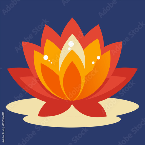 Minimalist vector illustration featuring a red and orange lotus flower, a symbol deeply rooted in asian cultures and traditions. Asian culture element or traditional symbol of asia