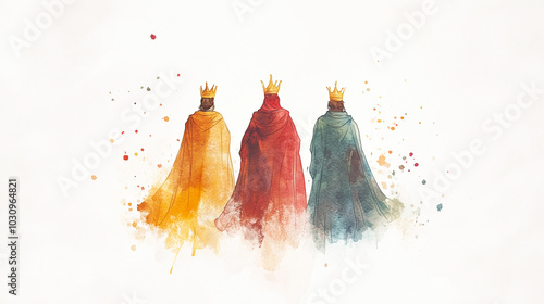 Watercolor illustration of the three wise men on their backs, perfect design for festive stationery and Christmas artwork