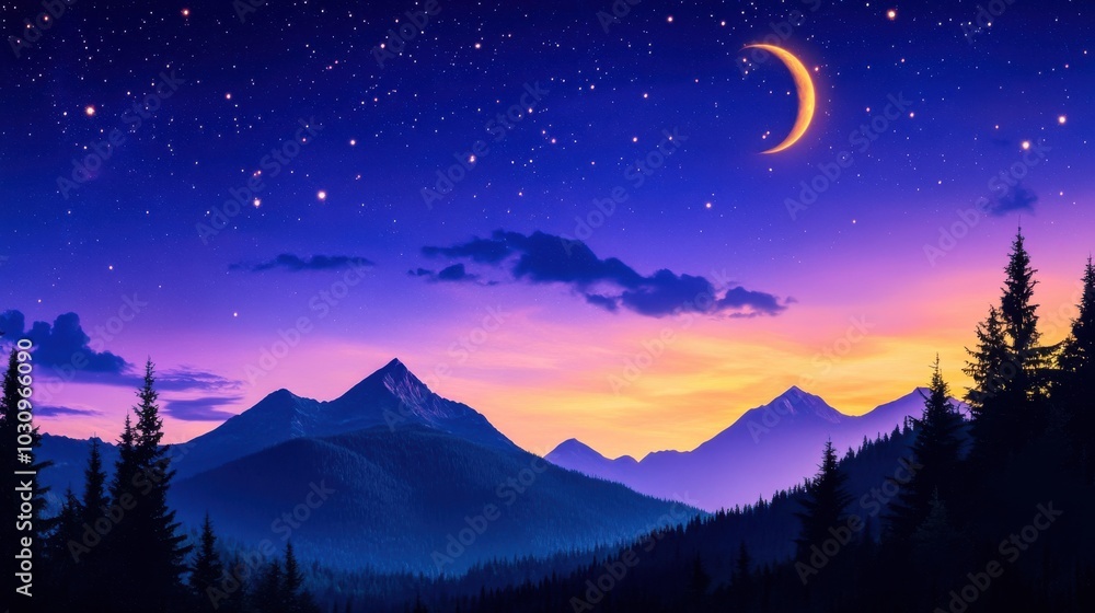 Fototapeta premium Serene Pixel Art Landscape at Night
