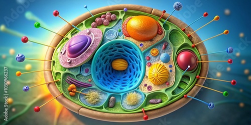 Detailed Structure of Cell Diagram Illustrating Organelles and Cellular Functions for Educational Purposes and Science photo