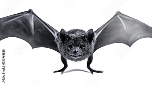 Flying black vampire bat isolated on transparent background photo