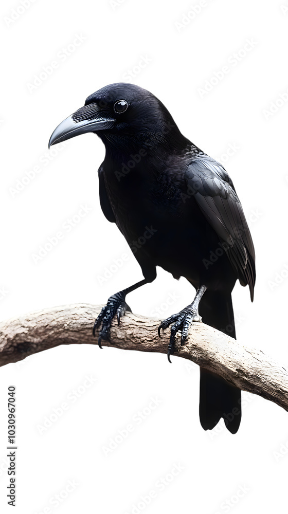 Fototapeta premium Greater Ani Bird Perched On A Branch On Transparent Background PNG, Wallpaper, Cover And Smartphone Screen, PC, Laptop, Graphic, Transparent PNG