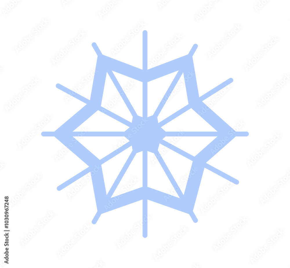 Blue snowflake sticker. Winter season and snowy cold weather. Christmas and New Year. Geometric logotype. Social media cover. Flat vector illustration Blue snowflake sticker. Winter season and snowy cold weather. Christmas and New Year. Geometric logotype. Social media cover. Flat vector illustration