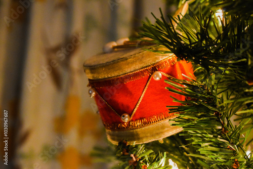 Drum ornament on tree