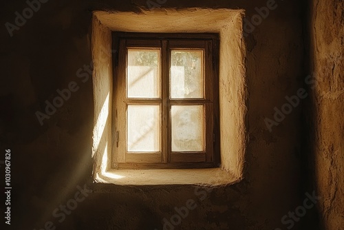 A Single Window in a Rustic Adobe Wall