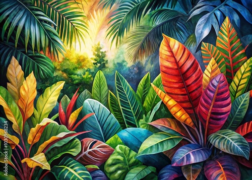 Wallpaper Mural Tropical Watercolor Leaves Abstract Background - Vibrant Drone Photography for Nature Lovers Torontodigital.ca