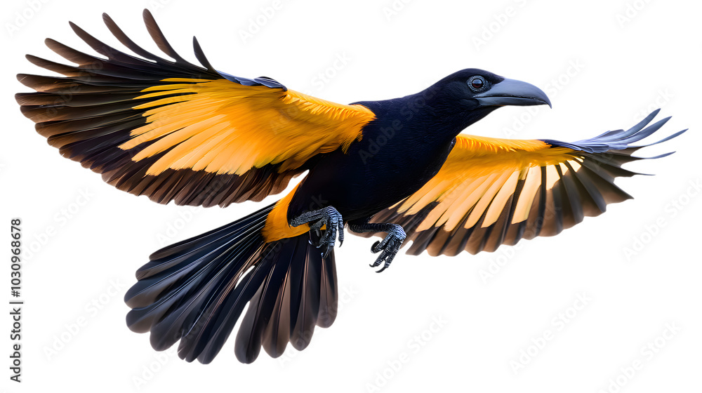 Fototapeta premium Greater Ani Bird, Flying, on Transparent Background PNG, Wallpaper, Cover and Screen for Smartphone, PC, Laptop, Graphic, Transparent PNG