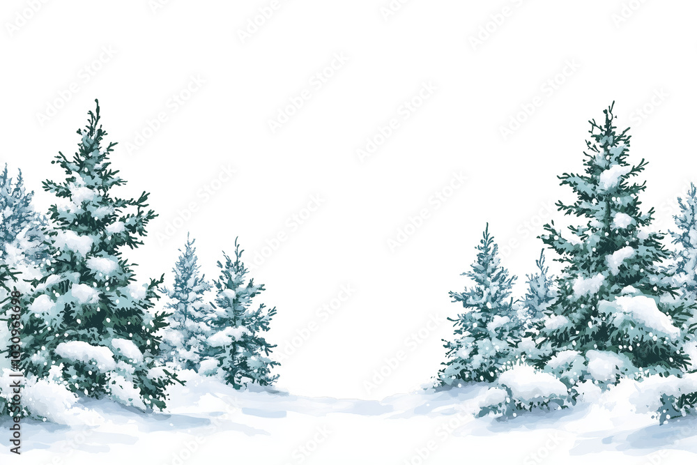 A serene, snowy winter forest landscape featuring tall evergreen pine trees covered in fresh snow. The scene has a calm and peaceful atmosphere, ideal as a seasonal background or holiday card backdrop A serene, snowy winter forest landscape featuring tall evergreen pine trees covered in fresh snow. The scene has a calm and peaceful atmosphere, ideal as a seasonal background or holiday card backdrop