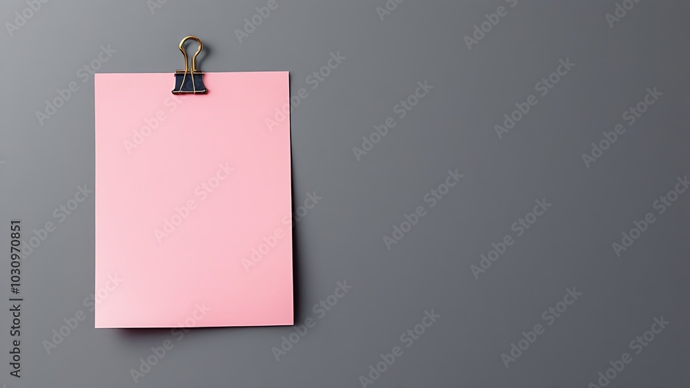 a pink sticky note attached to a grey surface with a black binder clip at the top center a pink sticky note attached to a grey surface with a black binder clip at the top center