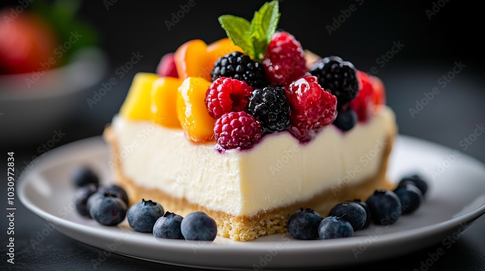 Delicious Cheesecake with Fresh Berries and Peaches Delicious Cheesecake with Fresh Berries and Peaches