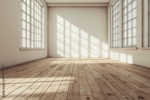 Empty Room with Wood Floor and Two Windows