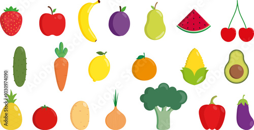 Owoce i warzywa. Zestaw ilustracji. 