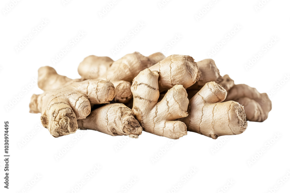 Fresh ginger roots stacked together on a white isolate background. Fresh ginger roots stacked together on a white isolate background.