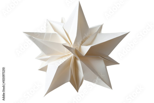 Intricate paper star ornament, showcasing unique folds and sharp points, ideal for decoration, crafts, or festive themes. photo