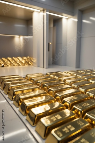 Meticulous Cataloging of Gleaming Gold Bars in Bank Vault s Pristine Environment. photo