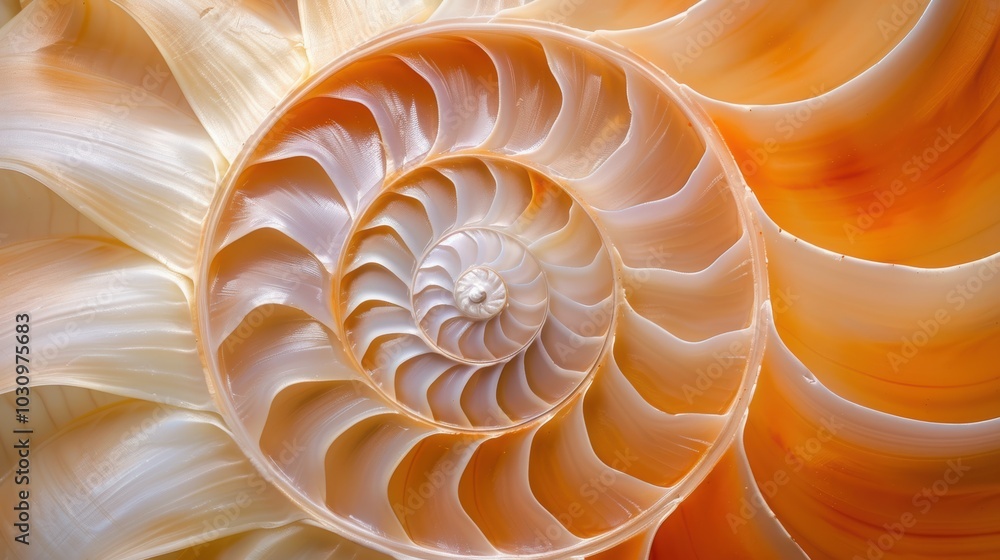 Nautilus shell in an abstract setting, showcasing its intricate spiral design. The shell's geometric pattern is a beautiful display of nature's artistry. Nautilus shell in an abstract setting, showcasing its intricate spiral design. The shell's geometric pattern is a beautiful display of nature's artistry.