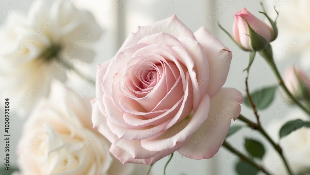 Floral Background Or Post Card A Beautiful Soft Pink Rose Closeup. Floral Background Or Post Card A Beautiful Soft Pink Rose Closeup.