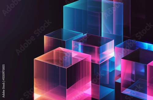 abstract neon glass cubes in dark background