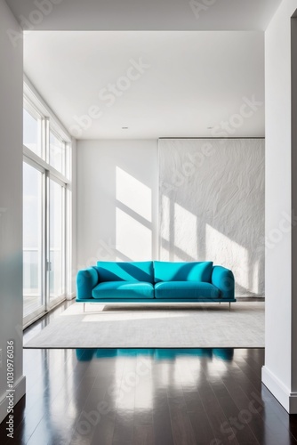 Colorful Modern Couch in Artistic Living Room. photo