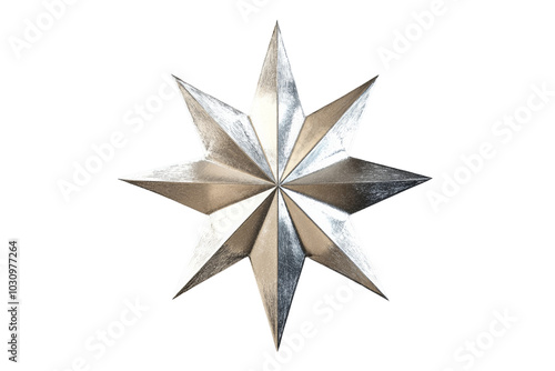 Stylized silver star decoration on a white isolated background.