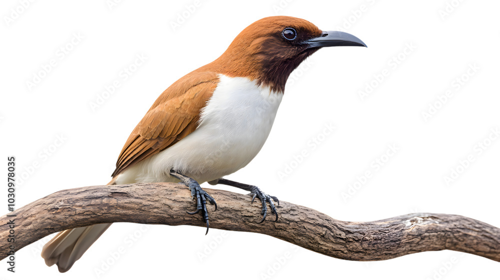 Fototapeta premium Bare-throated Bellbird Bird, Perched On A Branch, On Transparent Background PNG, Wallpaper, Cover And Smartphone Screen, PC, Laptop, Graphic, Transparent PNG