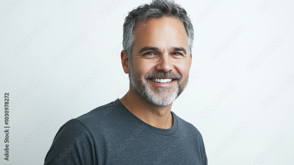 Fototapeta premium Photo of a middle-aged male model with a long beard and gray hair who looks confident looking at the camera.