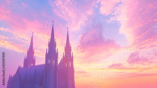 Enchanting Twilight at Gothic Church - Ultra-Detailed 3D Render Illustration