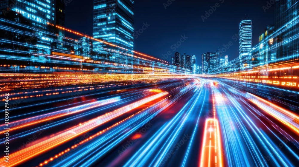 Fototapeta premium AI Powered Smart City with Dynamic Urban Lights