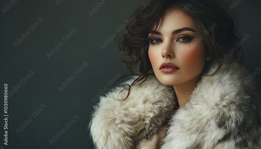 A stunning woman clad in a luxurious fur coat, exuding elegance A stunning woman clad in a luxurious fur coat, exuding elegance
