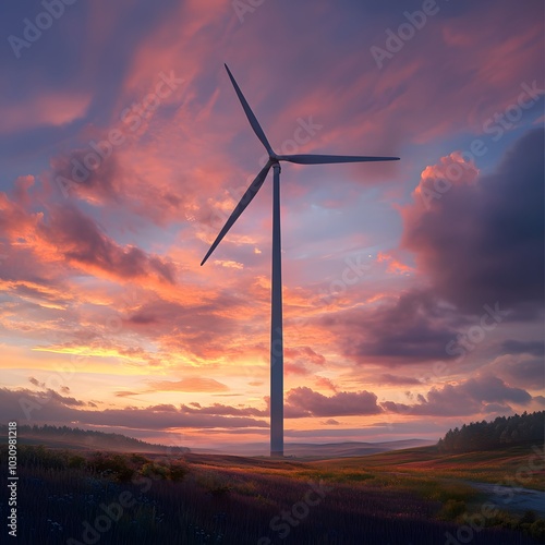 wind turbine farm sundown photo