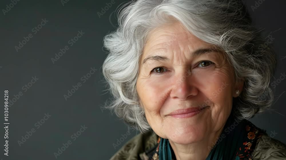 Portrait of an elderly woman with gray hair on a dark background Portrait of an elderly woman with gray hair on a dark background