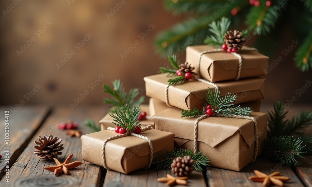 Rustic Christmas Gifts with Pine and Cinnamon Accents Rustic Christmas Gifts with Pine and Cinnamon Accents