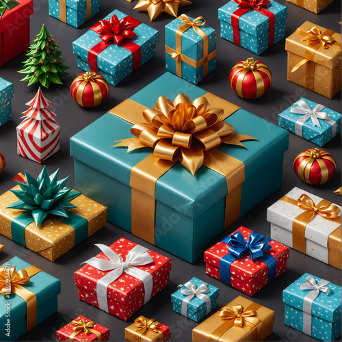 set of red and white christmas icons, gift boxes packaging mock ups, graphic design illustration wallpaper 
