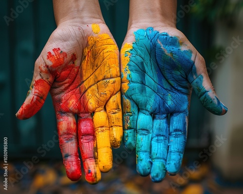 A person helping with a community art project. photo